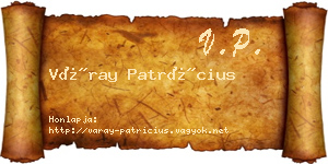 Váray Patrícius névjegykártya